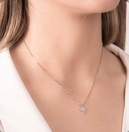 Girocollo Croce con Diamante in Oro Bianco Mirco Visconti BG15/10