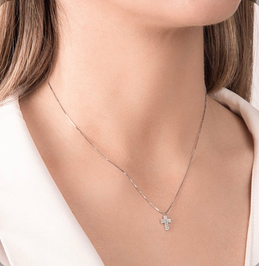 Girocollo Croce con Diamante in Oro Bianco Mirco Visconti BG15/10
