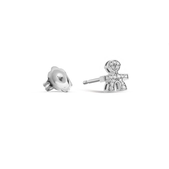 Mono Orecchino i Tesorini con Sagoma Binbo in Oro Bianco 18 Kt e Diamanti Le Bebè LBB954