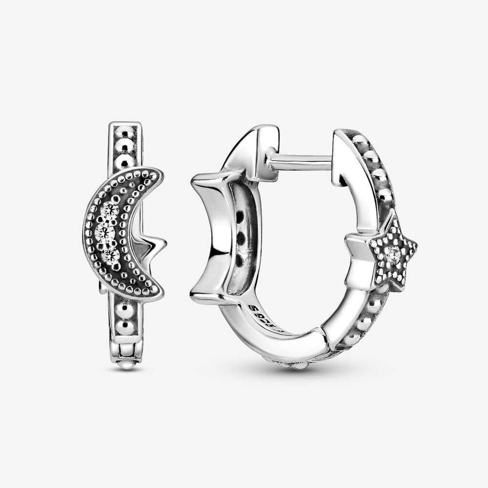 Circle Earrings With Spheres, Crescent Moon and Stars Pandora 299152C01