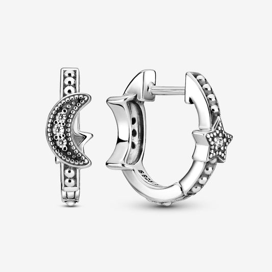 Circle Earrings With Spheres, Crescent Moon and Stars Pandora 299152C01