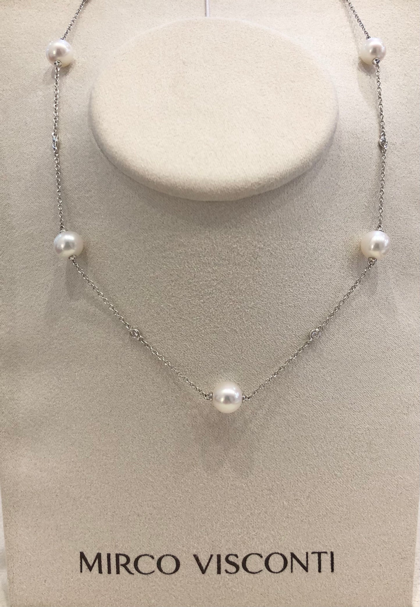 Girocollo con Perle e Diamante in Oro Bianco Mirco Visconti AB450