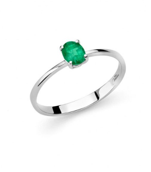 Anello con Smeraldo Ovale in Oro Bianco Miluna LID3408