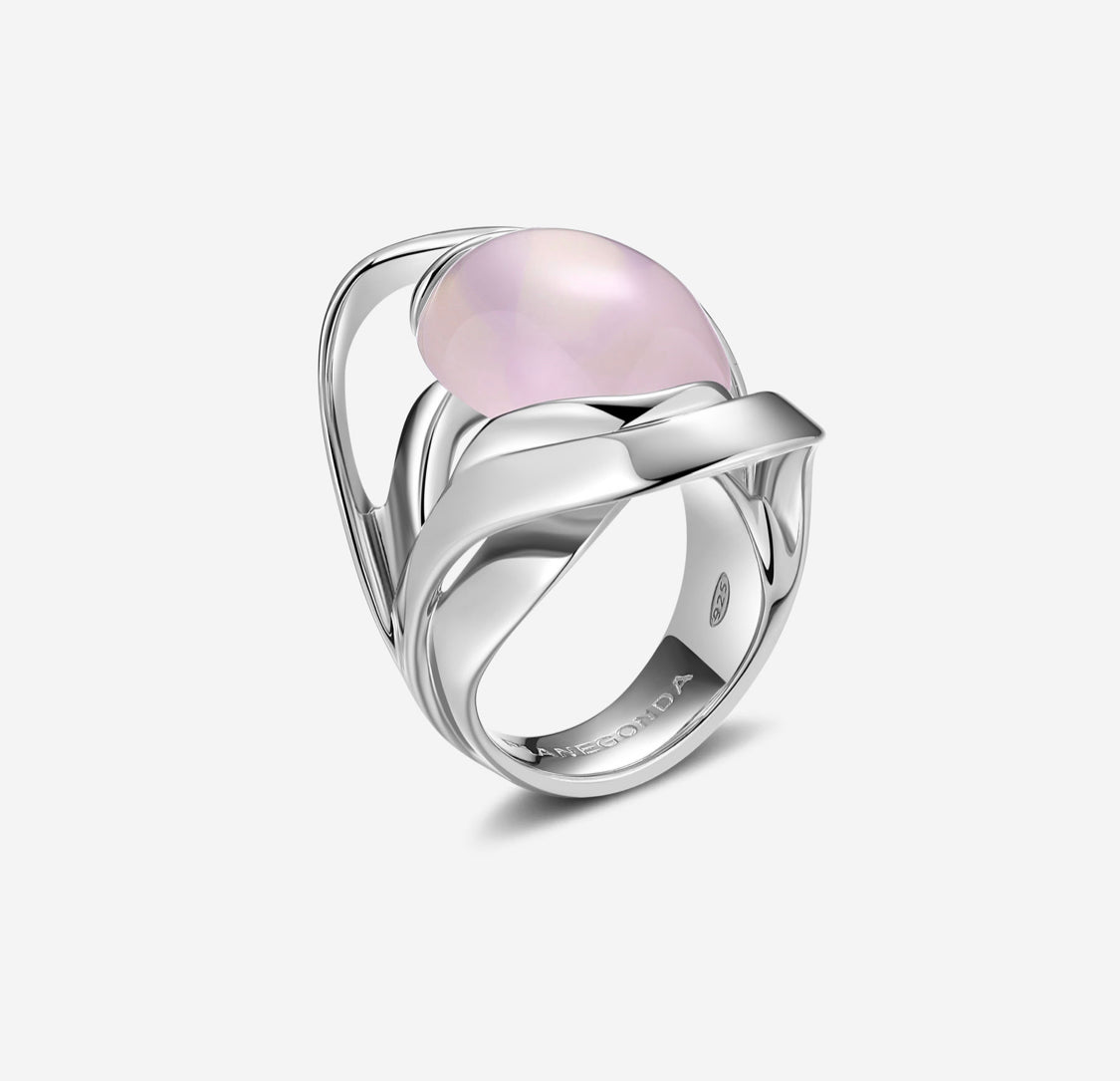 Collana Pianegonda Scripta con Fasce Asimmetriche Intrecciate e Quarzo Rosa PSC33