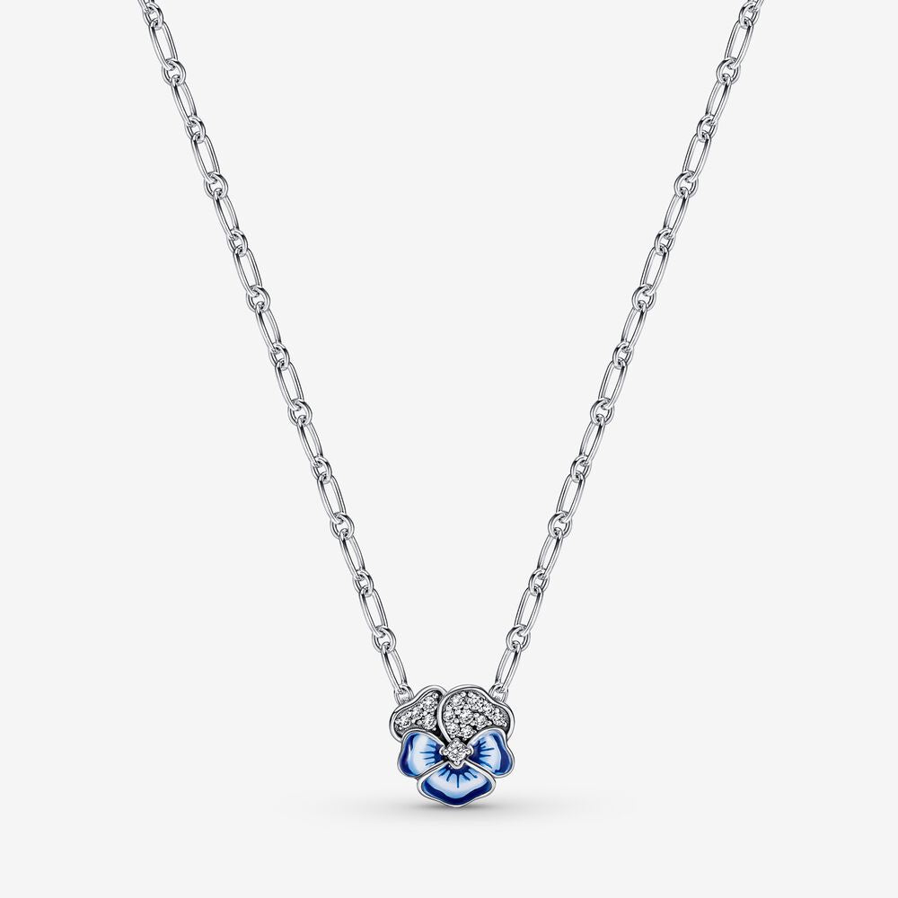 Pandora Luminous Blue Pansy Pendant Necklace 390770C01