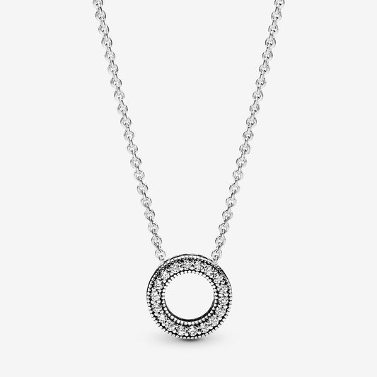 Necklace with circle, pavé and Pandora logo 397436CZ-45