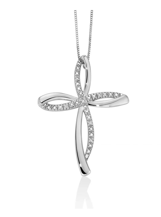 Collana con Croce Stilizzata in Oro Bianco 18kt e Diamanti Miluna CLD4524