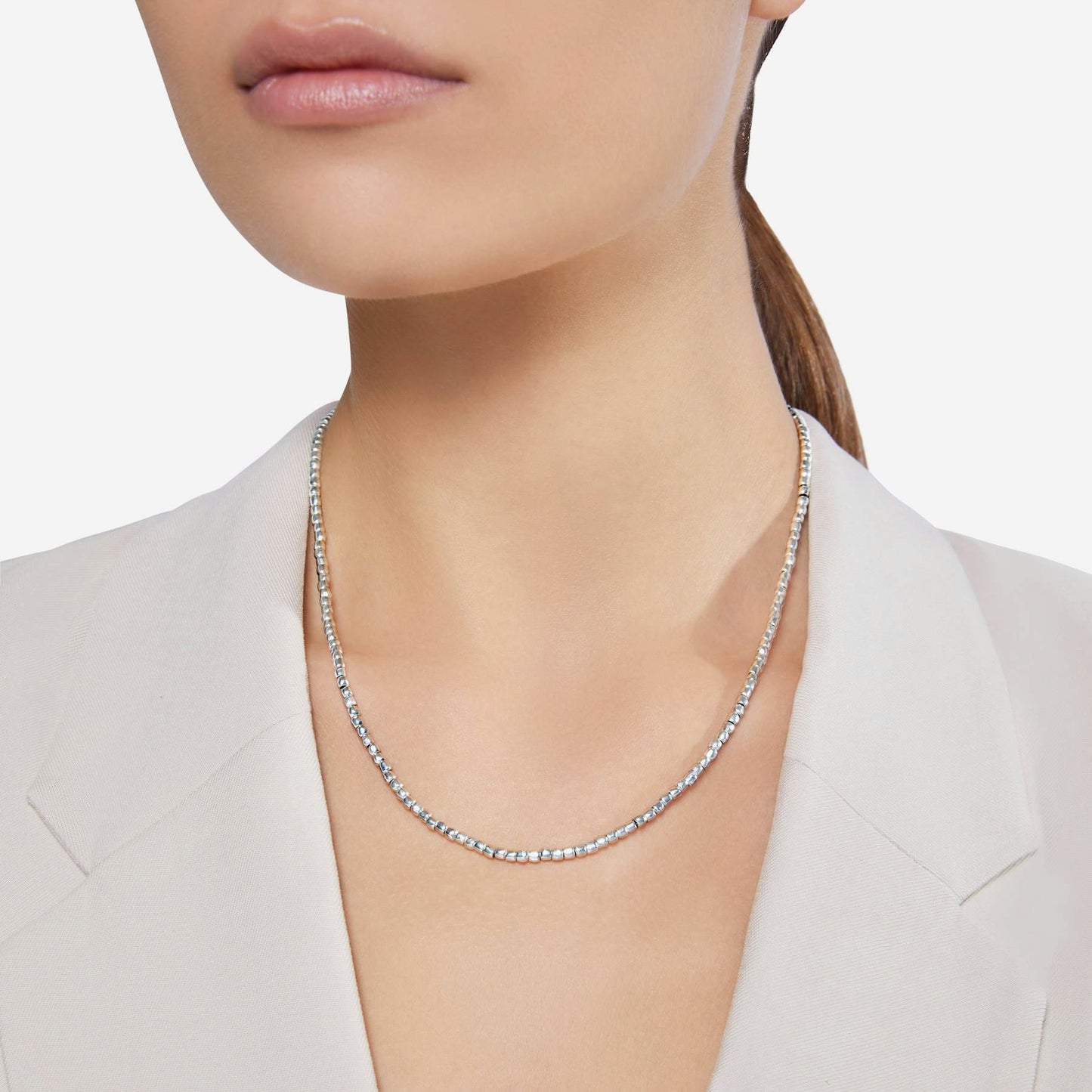 Mini Granelli Necklace in Silver, 9 Kt Rose Gold and Steel 55 cm Dodo DCC3005_GRANX_GAGMX 