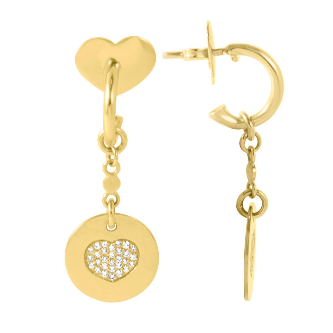 Orecchini Amore Cuore Pendenti Oro Giallo Diamanti Pasquale Bruni 13641g