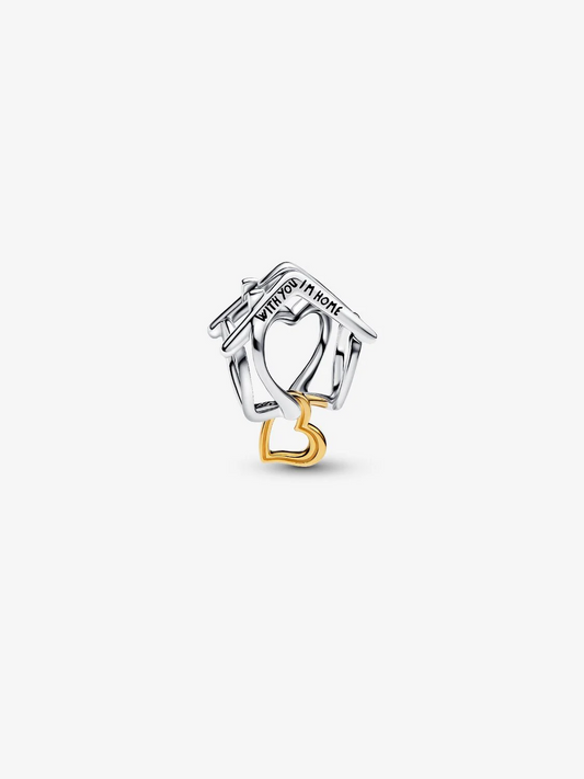 Charm Openwork Casa "With You I'm Home" Argento Sterling 925, Placcatura in Oro 14k Pandora 764145C00
