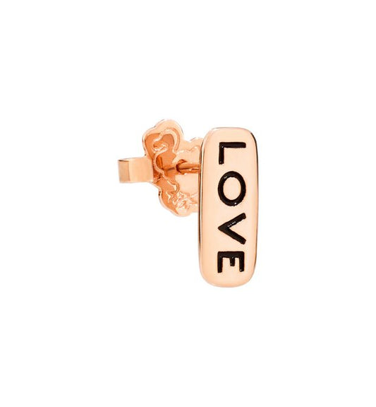 Tag Love Earring in 9 Kt Rose Gold and Black Enamel Dodo Doh9i/love