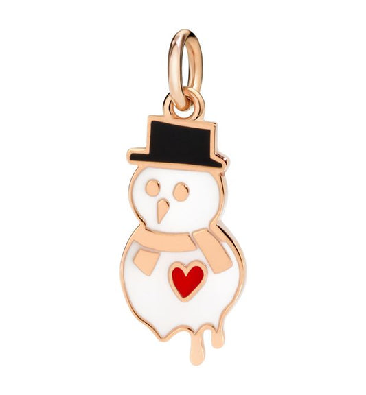 Snowman Pendant 9 Kt Rose Gold, White, Red and Black Enamel Dodo Dmsnowman/9/k