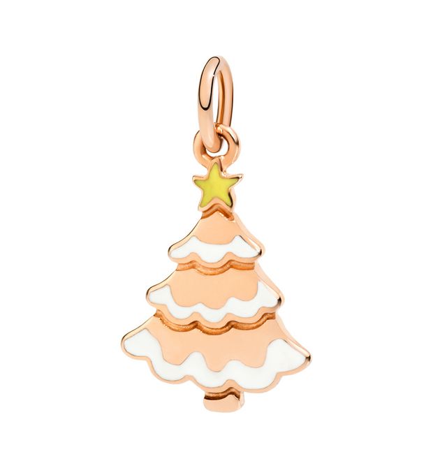 Christmas Tree Pendant 9 Kt Rose Gold, White, Black and Fluorescent Yellow Enamel Dodo Dmxmastree/9/k