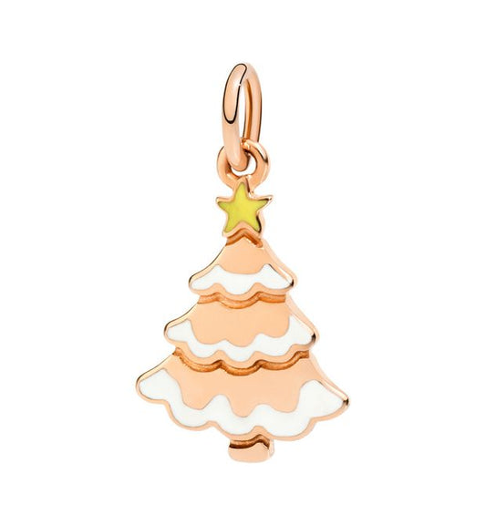 Christmas Tree Pendant 9 Kt Rose Gold, White, Black and Fluorescent Yellow Enamel Dodo Dmxmastree/9/k