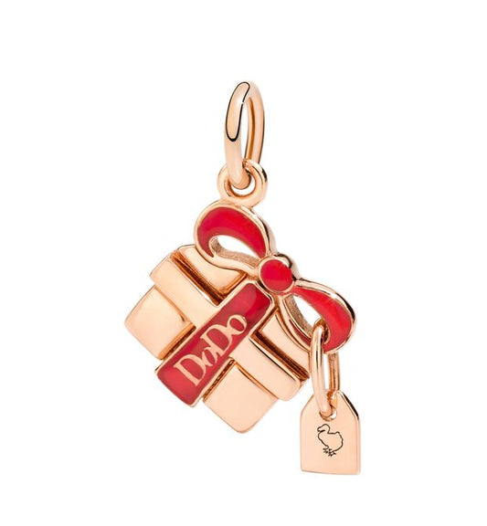 Gift Box Pendant 9 Kt Rose Gold and Dodo Red Enamel Dmxmasgift/9/k