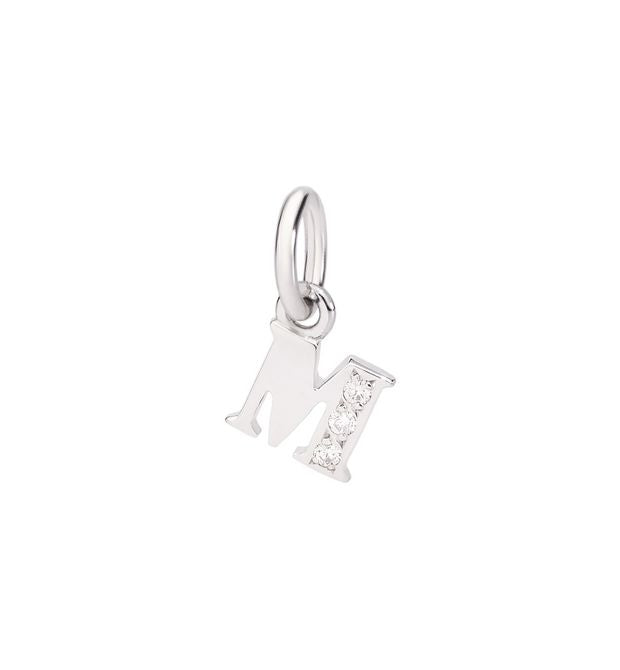 Letter M Pendant Precious Rhodium-plated 18 Kt White Gold and White Diamonds Dodo DMC0113_LETMS_DB0O2