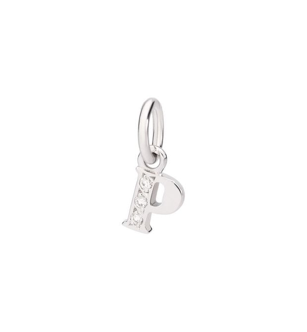 Precious Letter P Pendant Rhodium-plated 18 Kt White Gold and White Diamonds Dodo DMC0116_LETPS_DB0O2