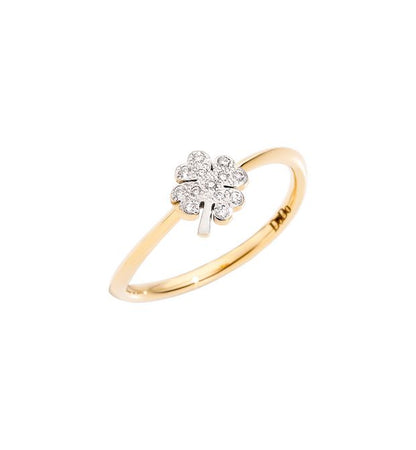 Precious Mini Four-Leaf Clover Ring in 18 Kt Yellow Gold and Dodo Diamonds DAC0010_FOURX_DB0OG