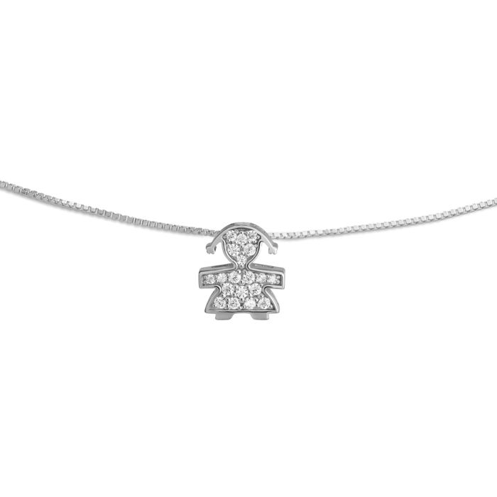 Collana i Tesorini Mini Sagoma Bimba in Oro Bianco e Diamanti Le Bebè LBB986