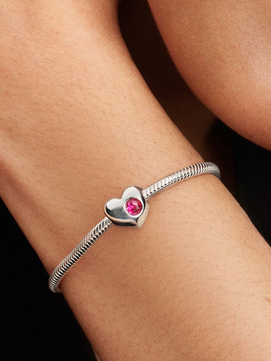 Charm Cuore con Pietra Rosa Scuro Ottobre da incidere Argento Sterling 925 794161C10
