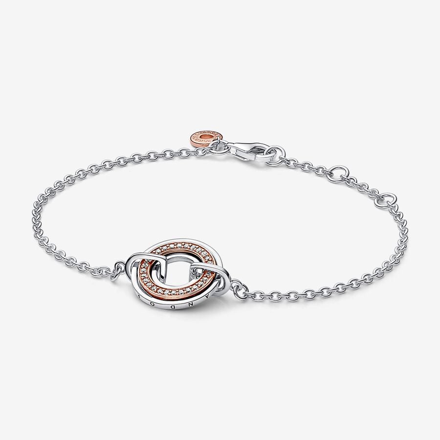 Two-tone Circle Bracelet with Logo and Pavè Pandora 582741C01