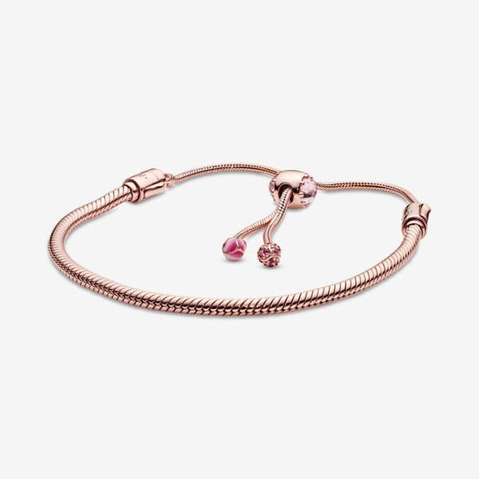 Adjustable Bracelet With Pink Peach Blossom Snake Link Pandora 588093NCCMX