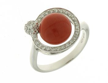 Anello con Corallo e Diamante in Oro Bianco Mirco Visconti AB0X