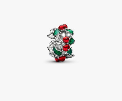 Charm Agrifoglio di Natale con Finitura in Platino Pandora 734974C01