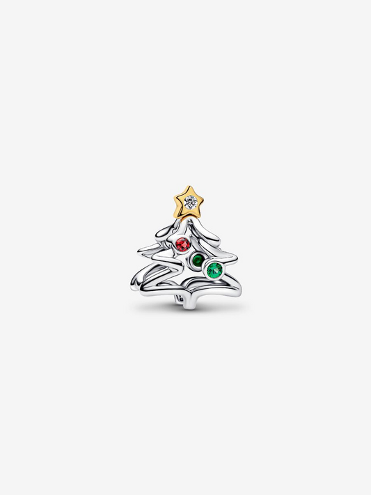Charm Openwork Albero di Natale Argento Sterling 925, Placcatura in Oro 14k Pandora 764248C01