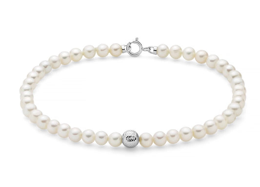 Bracciale di Perle Boule E Fantasia con centrale in Oro Bianco 4-4,5mm Miluna PBR3713