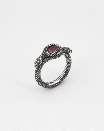 Anello Fedina Solitario Serpente Pietra Rossa Argento NOVE25 N25ANE00424