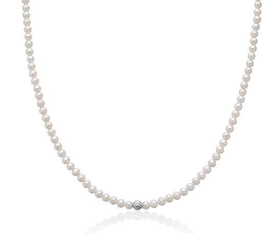 Collana di Perle Boule E Fantasia con centrale in Oro Bianco 4-4,5 mm Miluna PCL6747