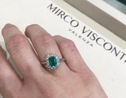 Anello con Smeraldo e Diamante in Oro Bianco Mirco Visconti Z681/SE