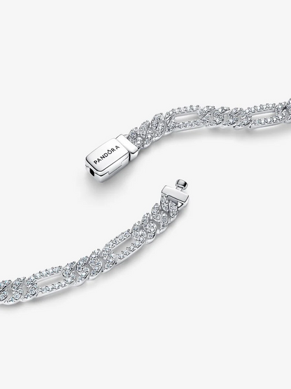 Bracciale Catena Maglia Cubana Pavè con Ovali Argento Sterling 925 Pandora 594227C01