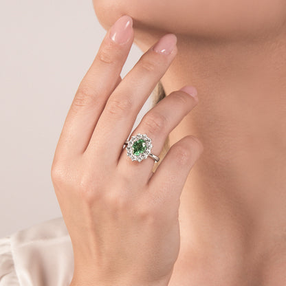 Anello con Smeraldo e Diamante in Oro Bianco Mirco Visconti IE82/B40S