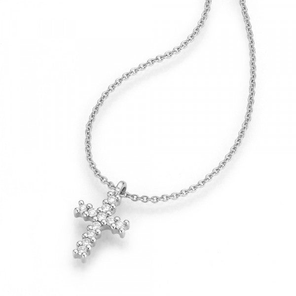 Girocollo Croce Oro Bianco 18 kt E Diamanti Crivelli 024-0630-1