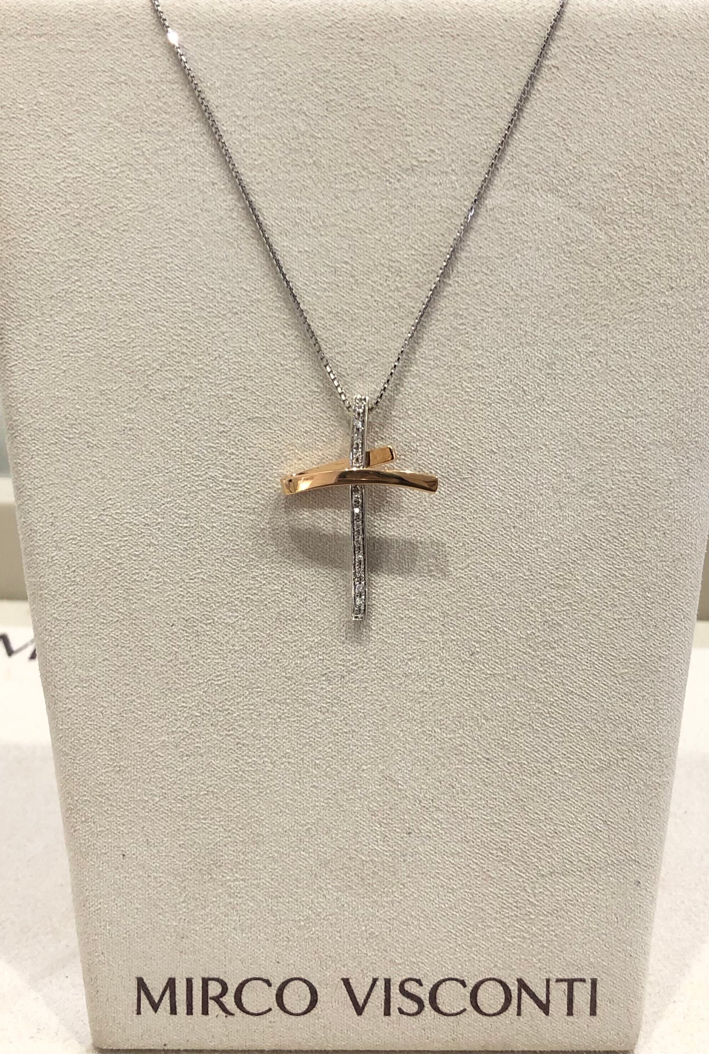 Girocollo Croce in Oro Bianche e Oro Rosa Con Diamanti Mirco Visconti BR782