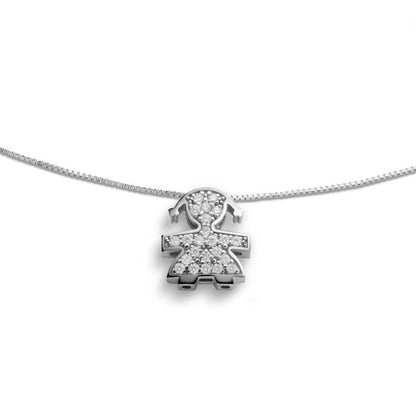 Collana i Tesorini con Sagoma Bimba in Oro Bianco 18 kt e Diamanti Le Bebè LBB951