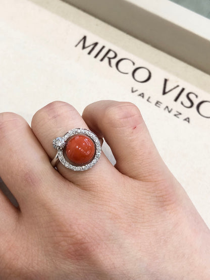 Anello con Corallo e Diamante in Oro Bianco Mirco Visconti AB0X