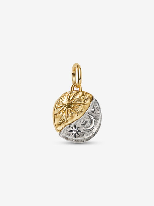 Charm Medallion Sole e Luna "Ad Astra Per Aspera" Argento Sterling 925, Placcatura in Oro 14k Pandora 763977C01