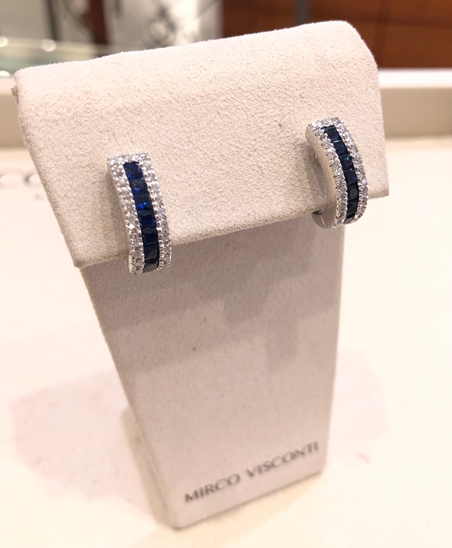 Orecchini con Zaffiro e Diamante in Oro Bianco Mirco Visconti EL255