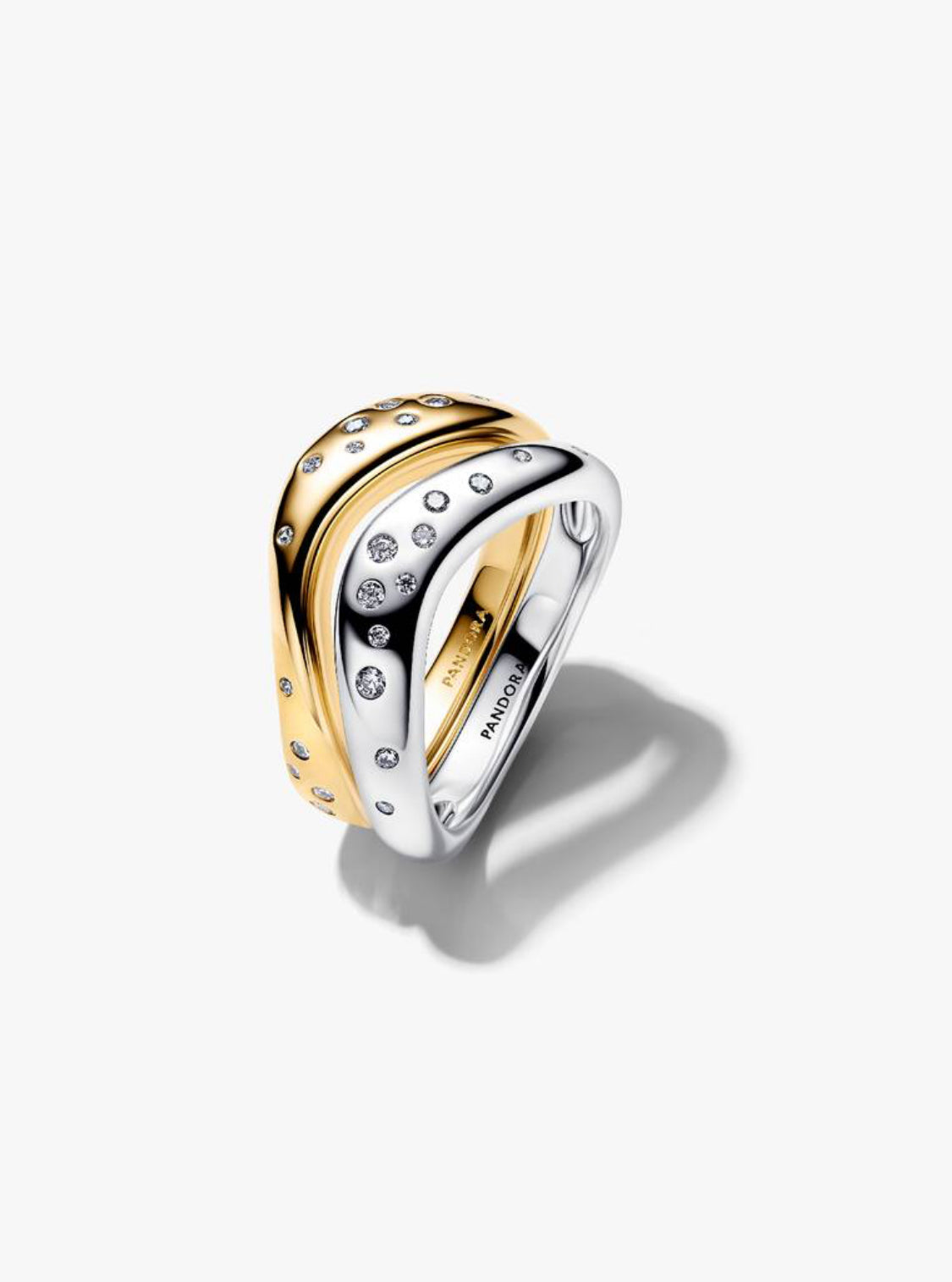 Anello Linea Sinuosa Divisibile Bicolore con Pietre Luminose Pandora 164674C01