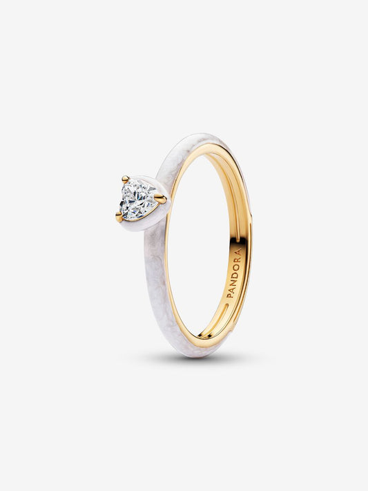 Anello White Chakra Heart Pandora ME Placcatura in Oro 14k 163088C01