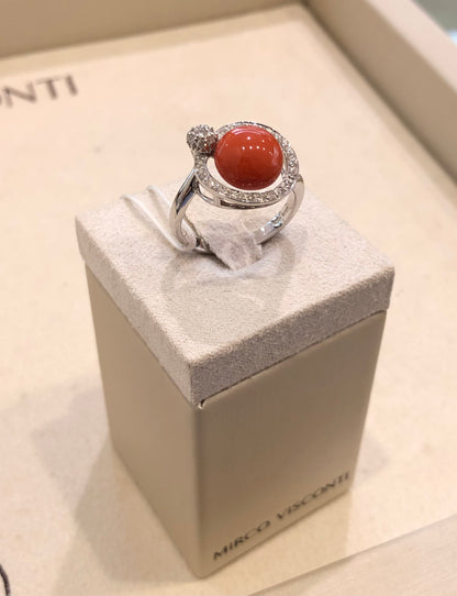 Anello con Corallo e Diamante in Oro Bianco Mirco Visconti AB0X