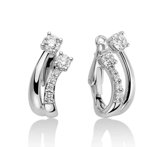 Orecchini con Doppio Punto Lune e Diamanti in Oro Bianco Miluna ERD2437