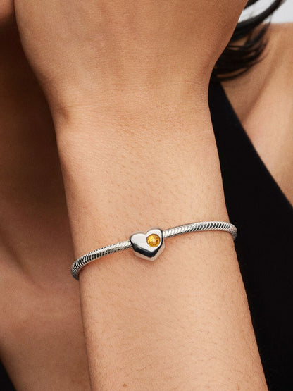 Charm Cuore con Pietra Miele Novembre da incidere Argento Sterling 925 Pandora 794161C11