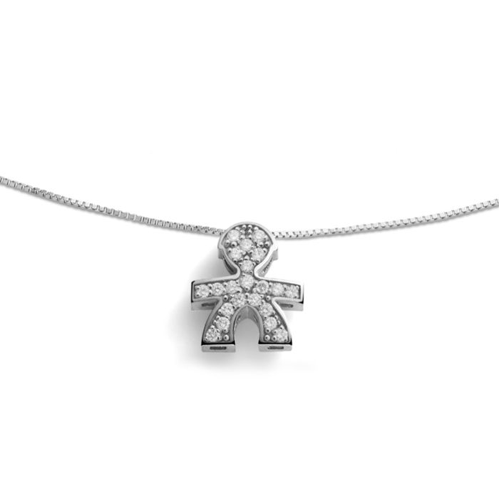 Collana i Tesorini con Sagoma Bimbo in Oro Bianco 18 kt e Diamanti Le Bebè LBB950