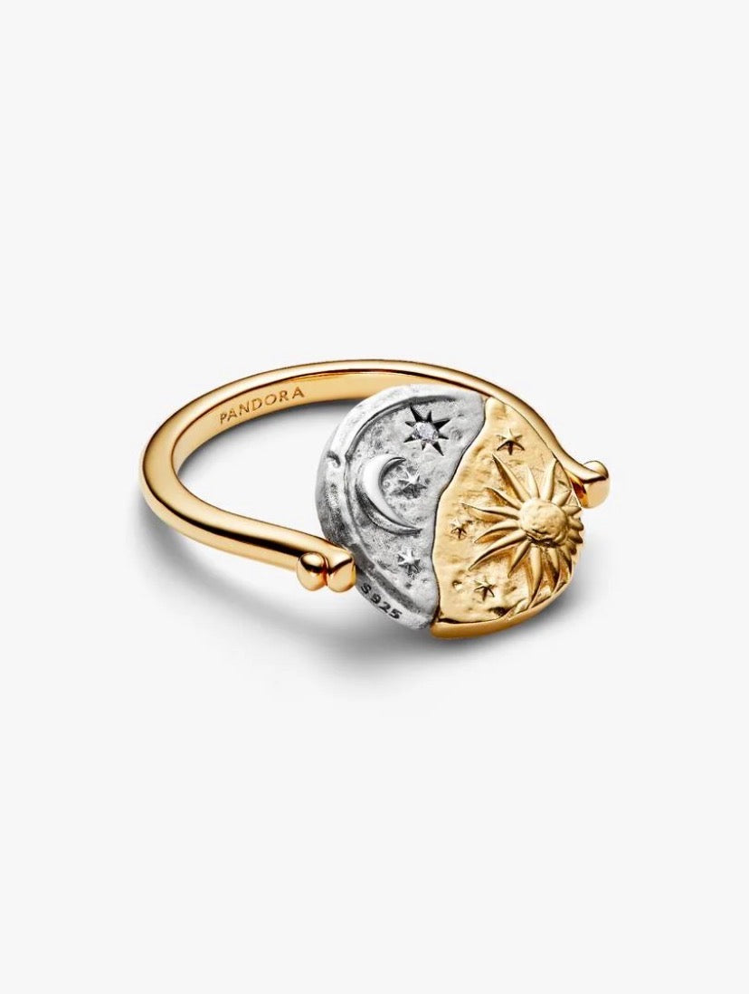Anello Medallion Sole e Luna "Per Aspera Ad Astra" Reversibile