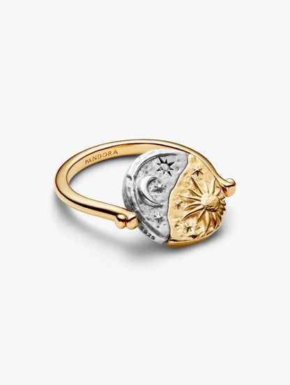 Anello Medallion Sole e Luna "Per Aspera Ad Astra" Reversibile