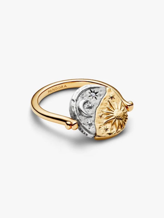 Anello Medallion Sole e Luna "Per Aspera Ad Astra" Reversibile